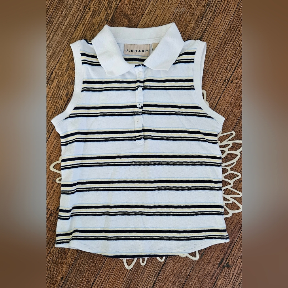 J.Khaki Striped Sleeveless Girls Polo Shirt Size Small